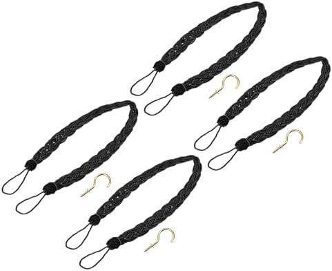 Uxcell 4Pcs Curtain Tiebacks with 4 Metal Hooks Black