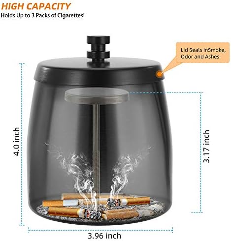 Large Windproof Outdoor Stainless Steel Ashtray with Lid