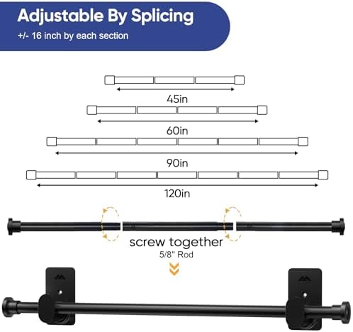 ZNONOX No Drill Curtain Rods 58 Inch Black