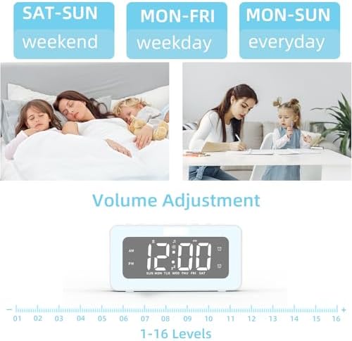 Cooluck Dual Alarm Clock with LED Night Lights and White Noise