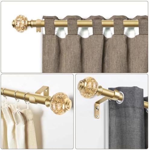 USFOOK 1 Inch Gold Curtain Rods 72-144 Inches Telescoping Single Rod