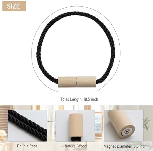 Contoeey Magnetic Boho Curtain Holders 2 Pack Black