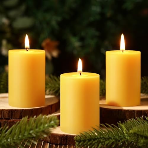 2x3 Inch Beeswax Pillar Candles Set of 3