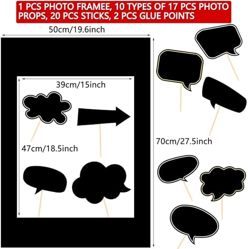 18pc Blank Photo Booth Props with Black Chalkboard Frame and Bubble Backdrop