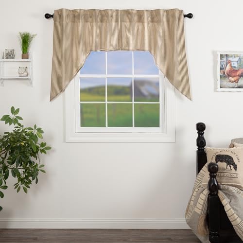 VHC Brands Charcoal Striped Swag Curtains 36 Inch