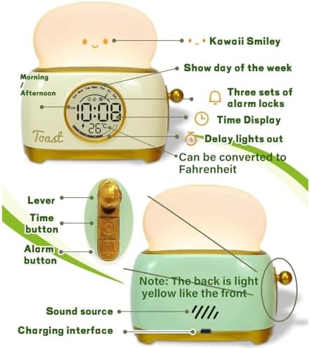 Cute Toast Night Light Alarm Clock for Kids