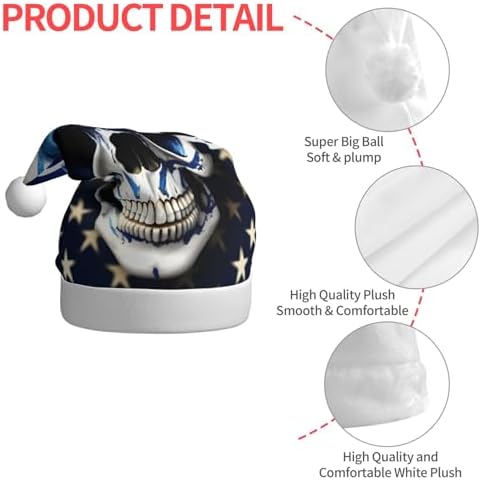 QINZHENG Personalized Santa Hat with Blue Stripe Stars Skull Print
