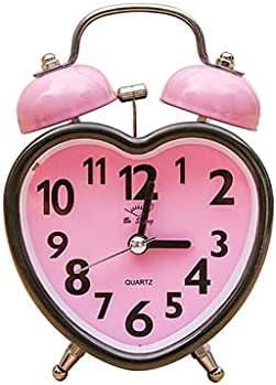 Pink Heart Shape Double Bell Alarm Clock with Nightlight 1