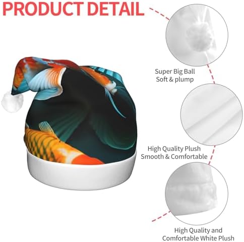 QinZheng HD Japanese Koi Fish Print Velvet Santa Hat with LED Lights