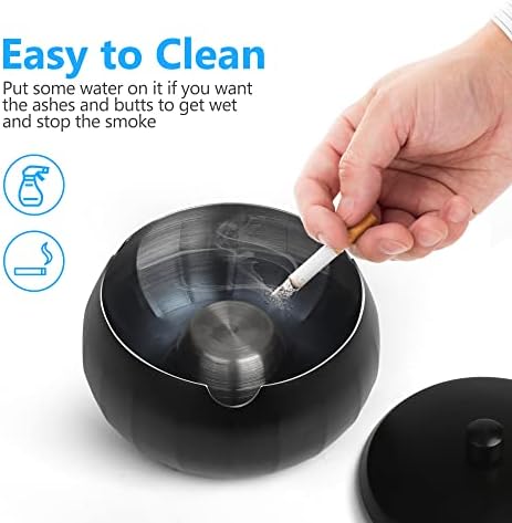 Stainless Steel Ashtray with Lid Windproof and Smokeless