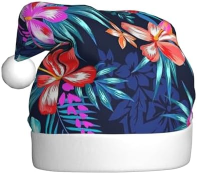 QINZHENG Personalized Floral Blue Santa Hat for Women Adult Christmas Headwear