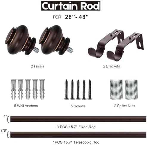 SIMEWIN Bronze Curtain Rods 28-48 Inches Adjustable Classic Finials