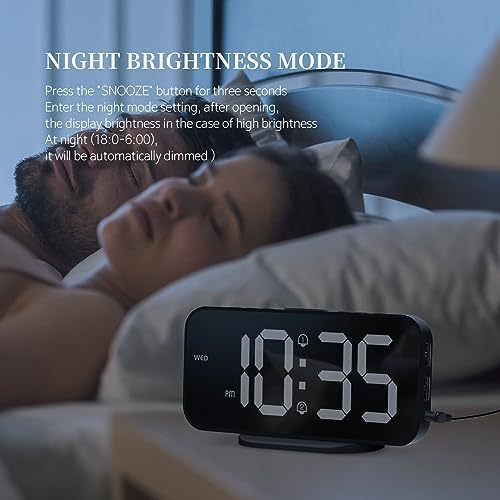 SMOUPING Digital Alarm Clock with USB Ports and Mirror Display