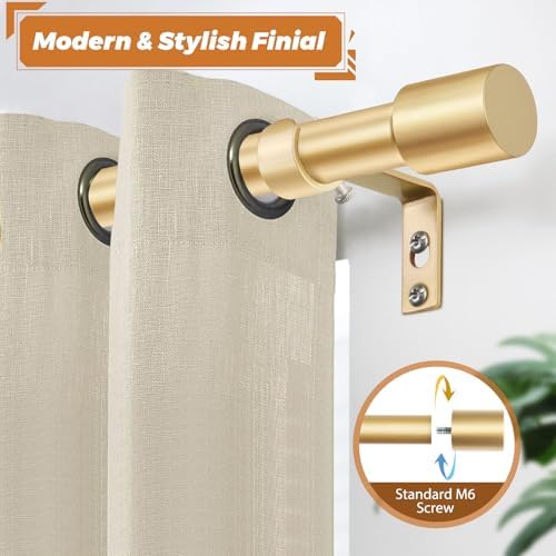 TONIAL Gold Curtain Rods 32-58 Inch Adjustable Single Rod with Modern Cap