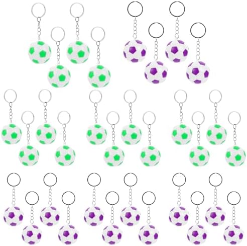 LOGOFUN 24 Pcs Soccer Ball Keychain Set Purple Green