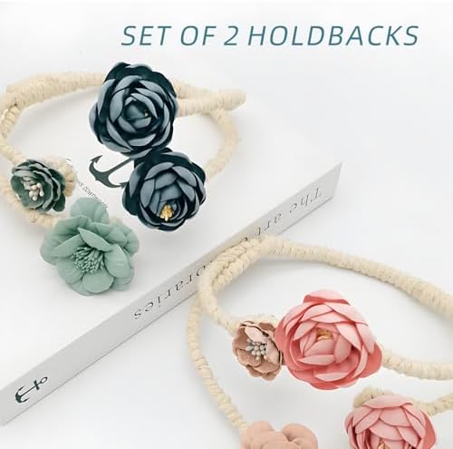 Handmade Curtain Tiebacks Set of 2 Flexible Flower Clips for Drapes