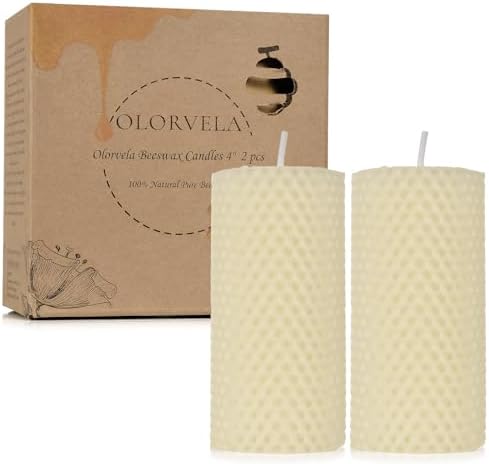 2x4 Inch Natural Beeswax Pillar Candles - 2 Pack 36 Hour Burn Time