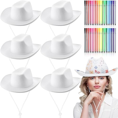 DIY White Cowboy Hats with Markers for Costume Parties