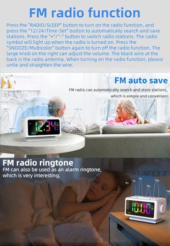 YHFITN Large Screen RGB Alarm Clock with 2 Alarms