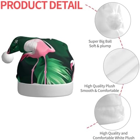 QINZHENG Flamingo Bird Green Leaf Print Santa Hat for Women