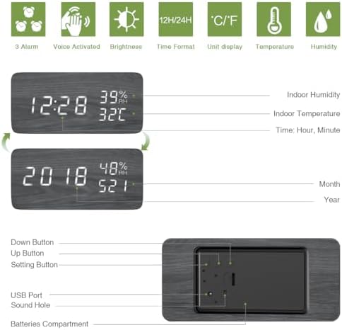 KeeKit Digital Wooden Alarm Clock with Voice Control