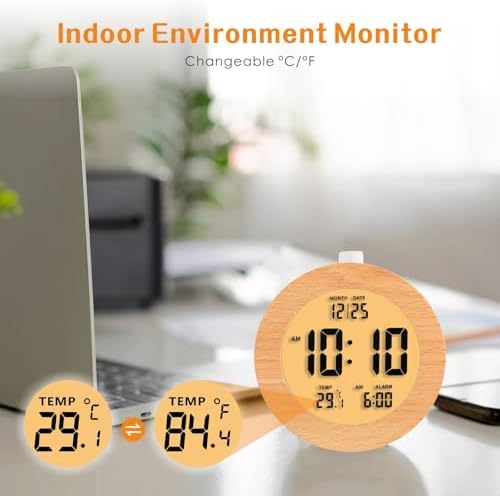Plumeet Wooden Digital Alarm Clock with Nightlight