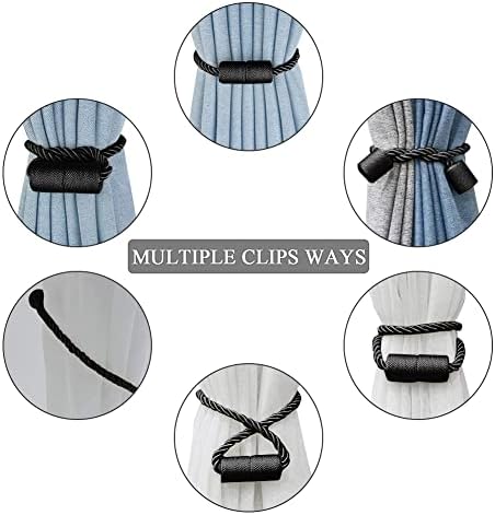 4 Pack Magnetic Curtain Tiebacks Modern Decorative Holdbacks - Black