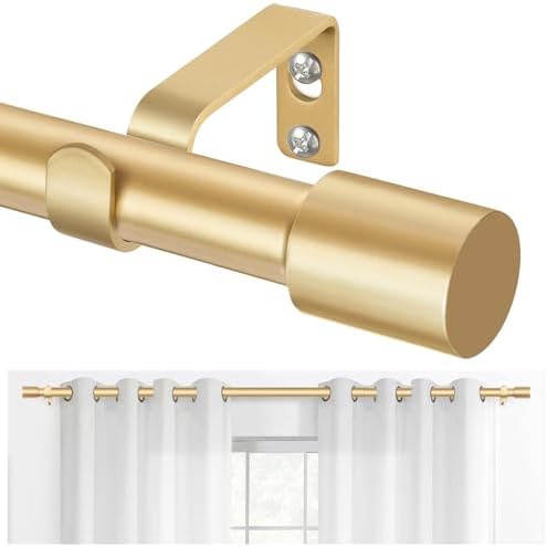 TONIAL Gold Curtain Rods 32-58 Inch Adjustable Single Rod with Modern Cap