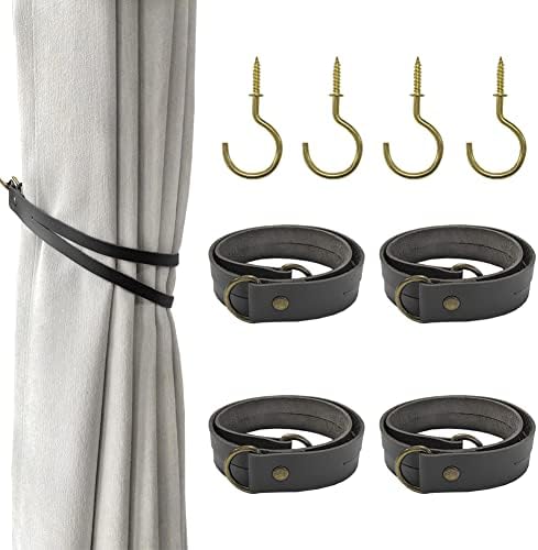 Classic Leather Curtain Tiebacks 4Pcs Black