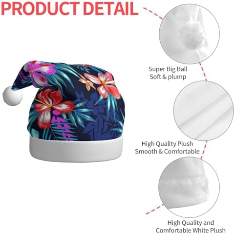 QINZHENG Personalized Floral Blue Santa Hat for Women Adult Christmas Headwear