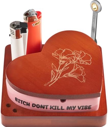 Cute Pink Heart Ceramic Ashtray with Lighter Holder