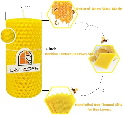 Lacaser Beeswax Pillar Candles Bulk Set of 4