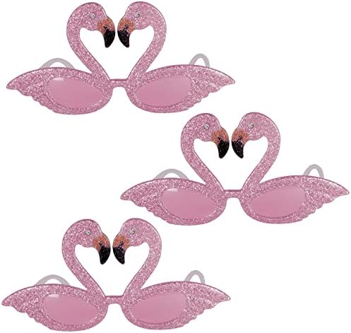 Beistle 3 Piece Glittered Flamingo Novelty Glasses for Luau Party Favors