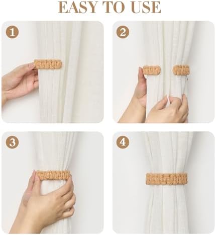 NICEEC 4 Pack Natural Cotton Rope Curtain Tiebacks