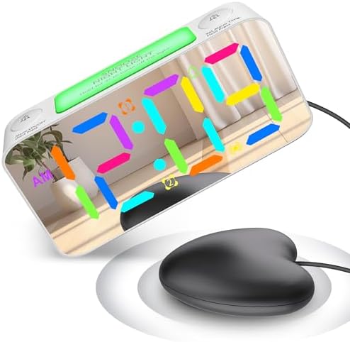 Loud Vibrating Alarm Clock with Bed Shaker and RGB Display