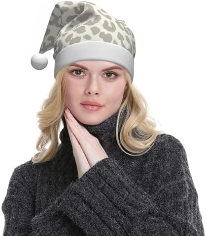 Brown Pattern Leopard Santa Hat Plush Christmas Hat for Adults