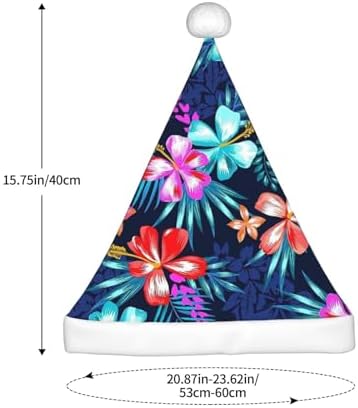 QINZHENG Personalized Floral Blue Santa Hat for Women Adult Christmas Headwear