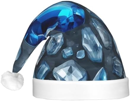 QINZHENG Blue Crystal Print Santa Hat with LED Lights for Christmas Party