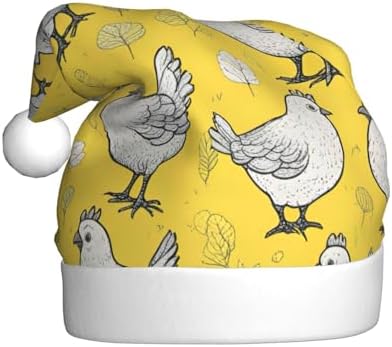 QINZHENG Yellow Chicken Print Santa Hat for Women