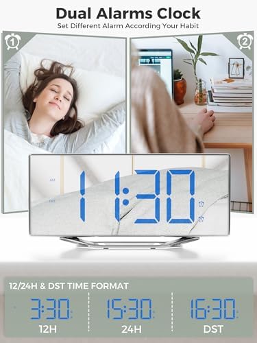 PPLEE 87 LED Mirror Alarm Clock with Dual Alarms