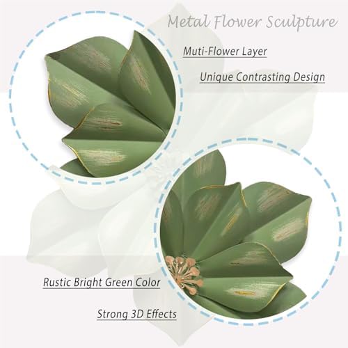 Rustic Metal Flower Wall Sculpture 125 Inch Green