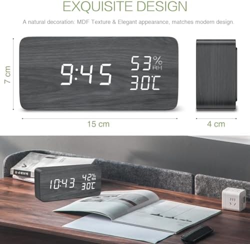 KeeKit Digital Wooden Alarm Clock with Voice Control