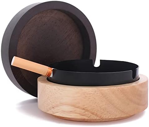 Portable Cool Ashtray with Lid Wooden Design