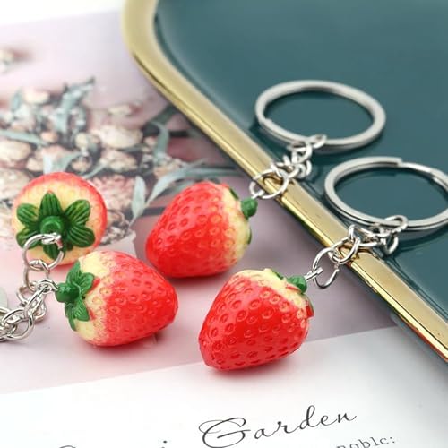 10 Pcs Resin Strawberry Keychain Charms