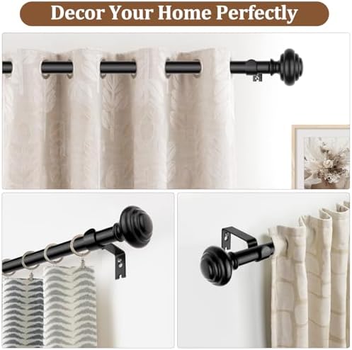 KAMANINA Black Curtain Rods 48-84 Inches Heavy Duty