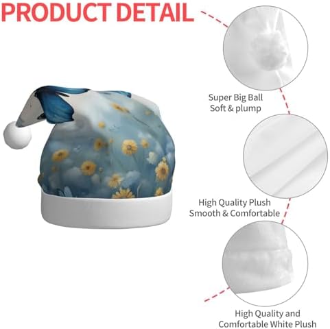 QINZHENG Blue Butterfly Clouds Print Santa Hat for Women