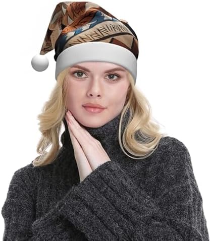 QINZHENG Native Pattern Print Santa Hat for Women