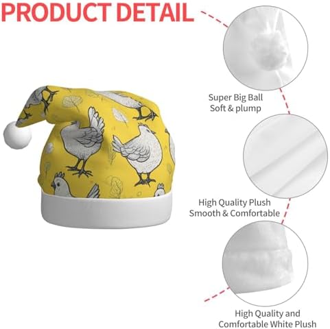 QINZHENG Yellow Chicken Print Santa Hat for Women