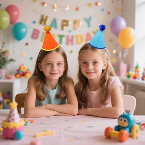 12 Pcs Reusable Felt Party Hats with Pom Poms