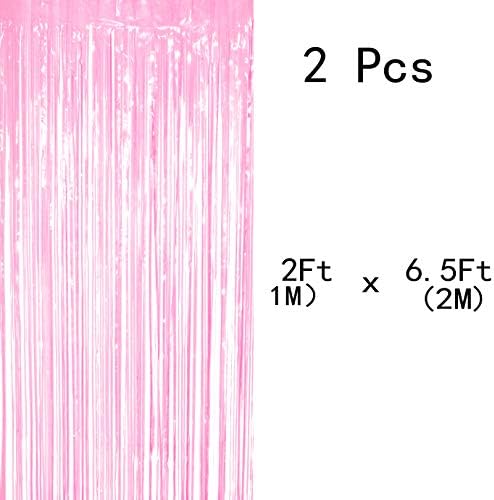Pink Foil Fringe Curtains for Birthday Parties 2pc Decor